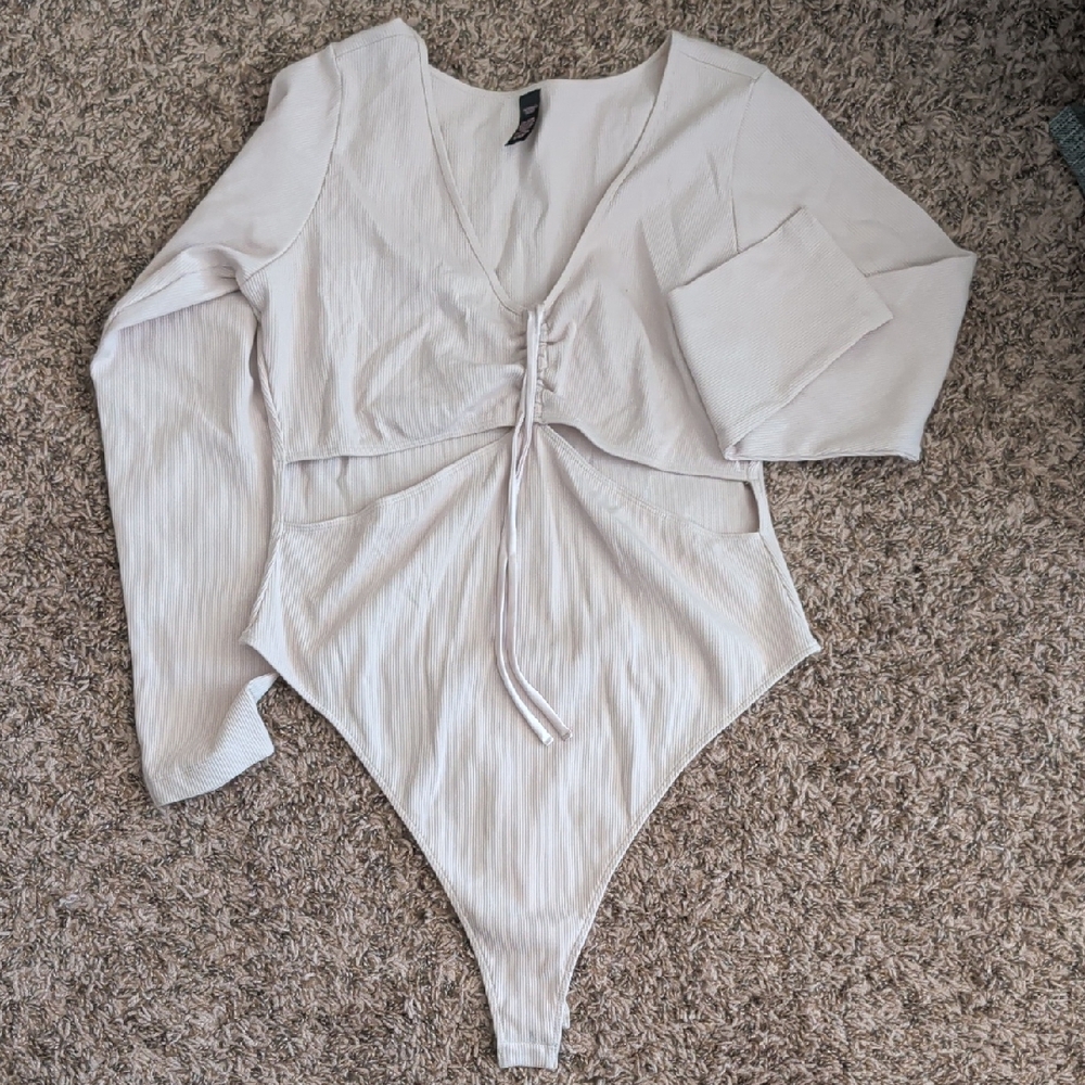 Victoria's Secret Cream Ribbed Scoop Neck Bodysuit